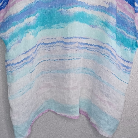 Chico's Mineral Wash Watercolor 100% Linen Kaftan Sz S/M Beachy Tunic Top - Picture 6 of 12